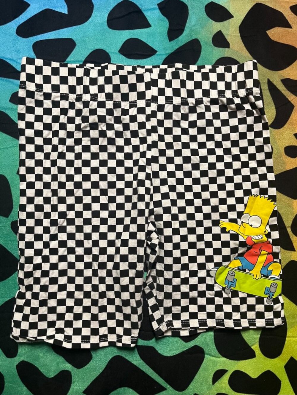 VTG THE SIMPSONS BLACK CHECKERED PRINT BART SIMPSON SKATEBOARDING SHORTS LARGE